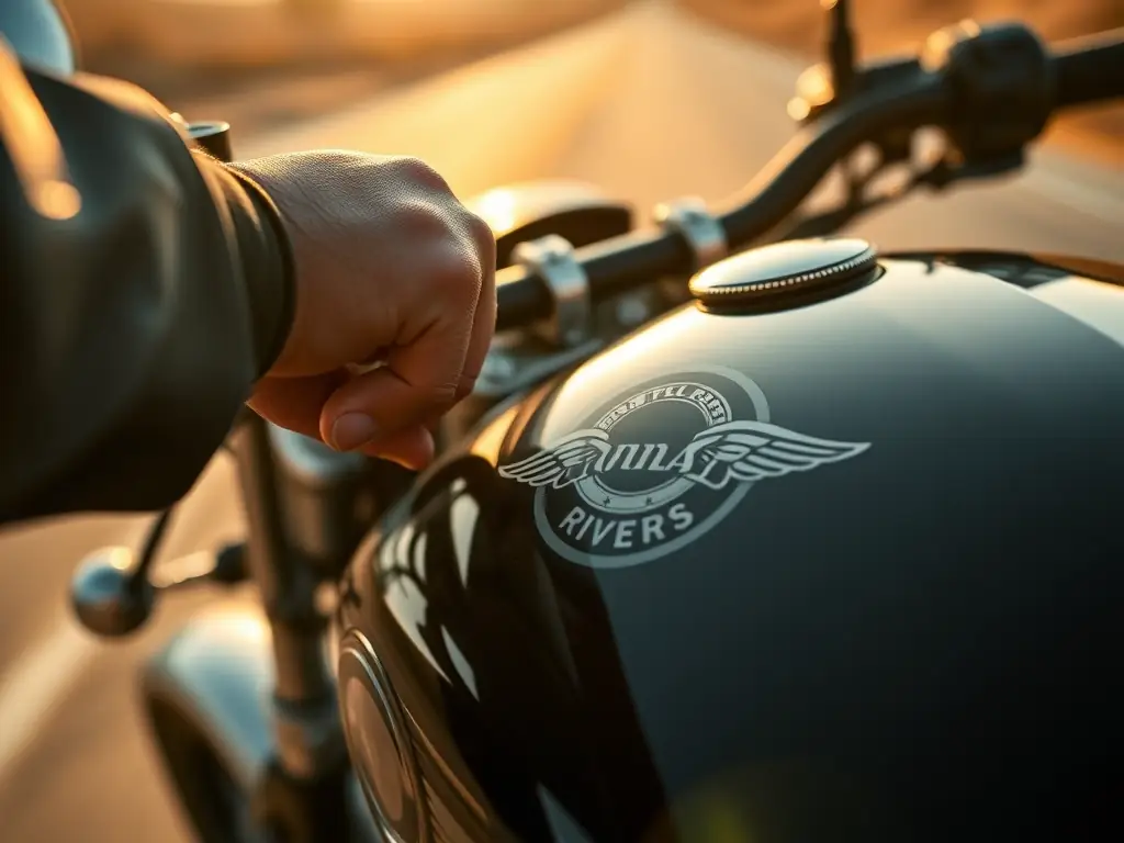 A close-up shot of a rider's hand gripping the throttle of a motorcycle, with the IronPulse Riders logo subtly visible on the fuel tank. The background is blurred, suggesting motion and the thrill of riding.
